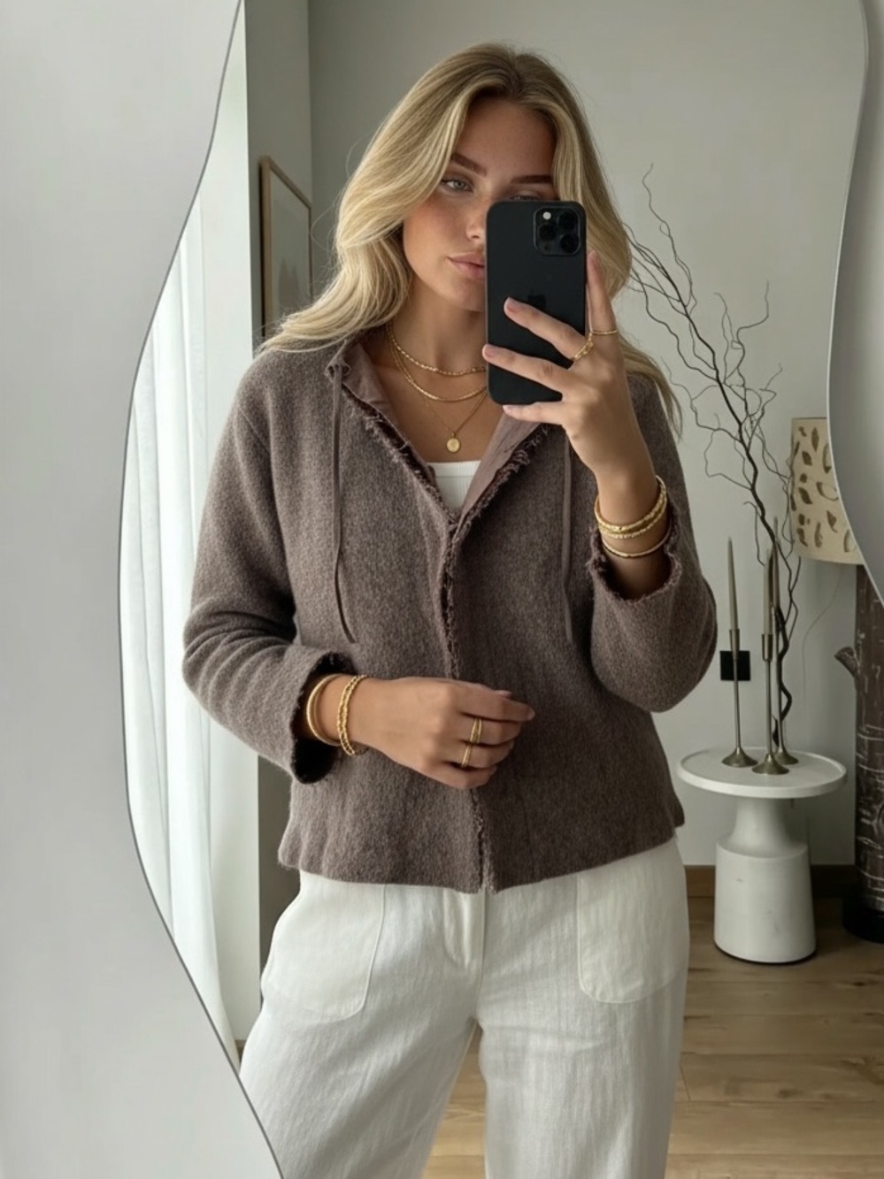 Stills Taupe Wool Mohair Blend Collar Cardigan Sz M